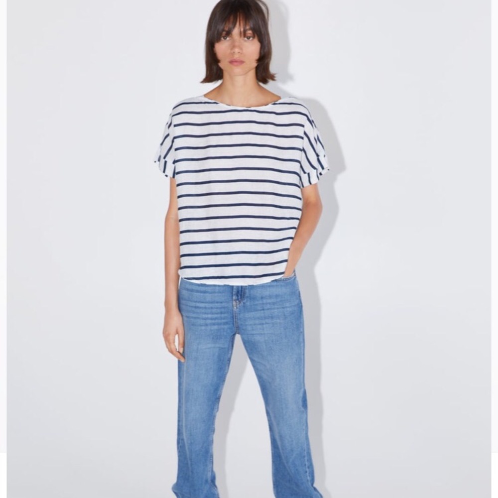Zara 💯 %linen navy white stripes class…worn once